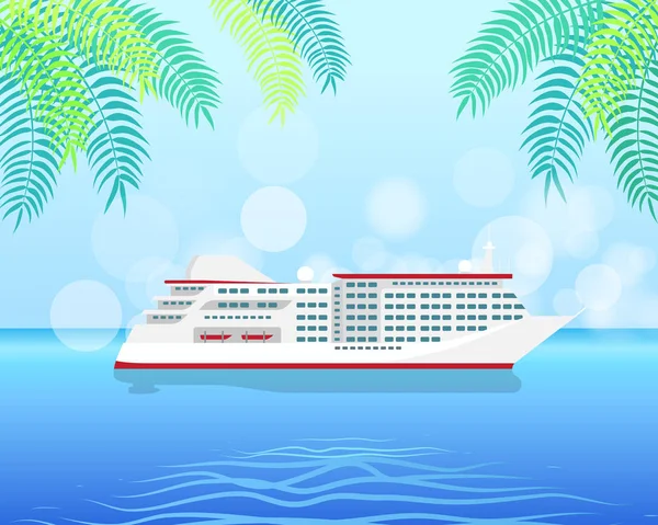 Cruise White Luxury Ship Isolated on Water Illustration — Stock Vector