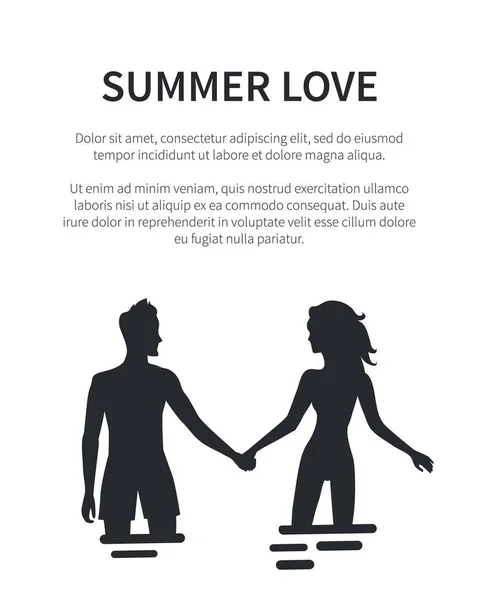 Summer Love Affair Banner con silhouette di coppia — Vettoriale Stock