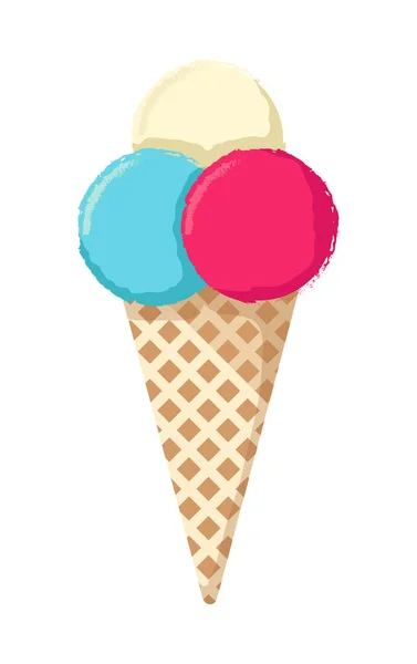 Helado en Gofre Maíz Dulce Postre Refrescante — Vector de stock