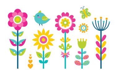 Çiçek koleksiyonu kelebek vektör çizim