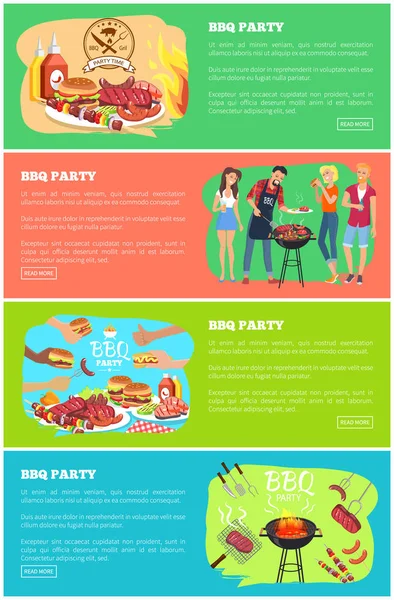 BBQ Party Web Page Colección Vector Ilustración — Vector de stock