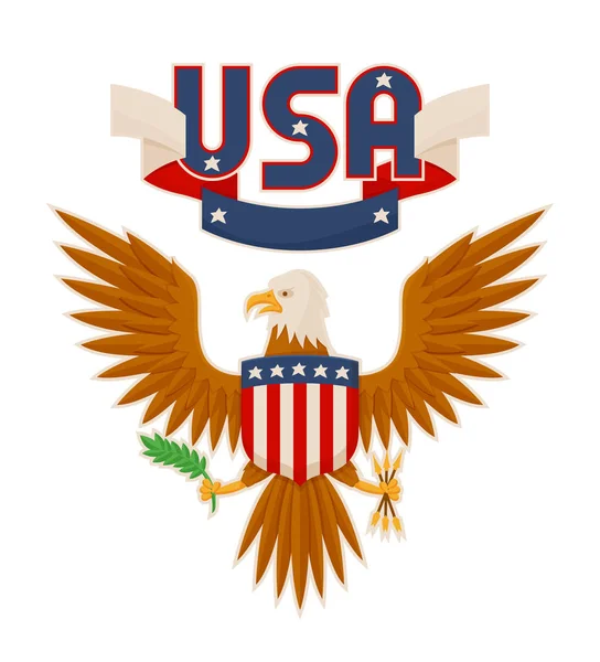 Usa Weißkopfseeadler und Flagge Plakat Vektor Illustration — Stockvektor