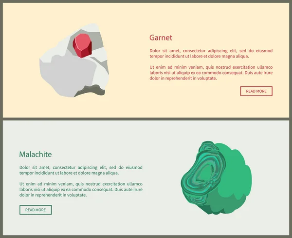 Garnet och malakit koppar karbonat mineraler — Stock vektor