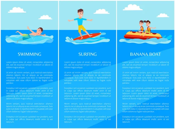 Natación Surf Colección Vector Ilustración — Archivo Imágenes Vectoriales