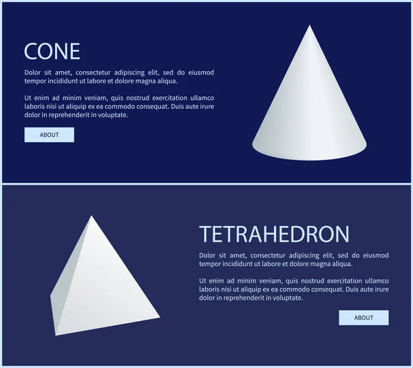 Tetraedro Cone Figuras Geométricas Web Cartazes Com Botão Sobre Formas — Vetor de Stock