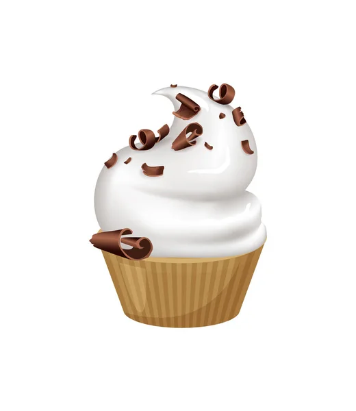 Cupcake με χτυπημένη κρέμα και σοκολάτα θρυμματίζεται — Διανυσματικό Αρχείο