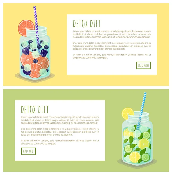 Detox Diet Beverages Web Set Vector Illustration — Stock Vector