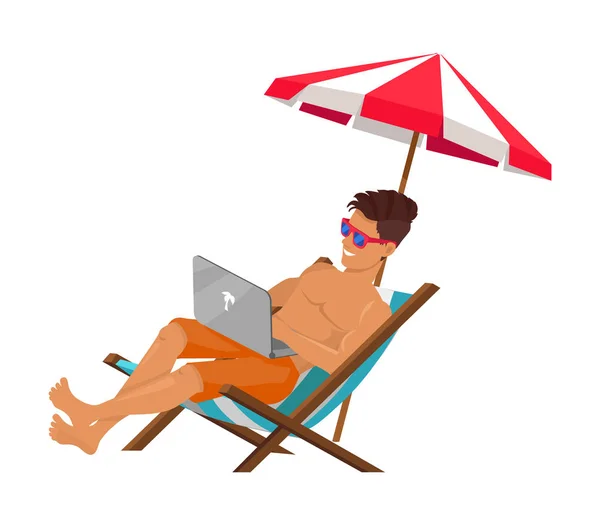 Working Freelancer on Summer Vacation Color Poster — Stock Vector