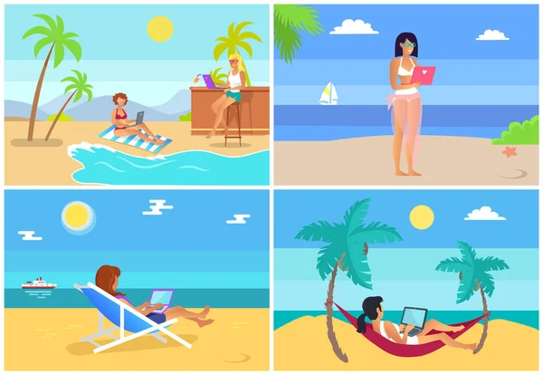 Trabalhadores freelance Coleção Vector Ilustração — Vetor de Stock