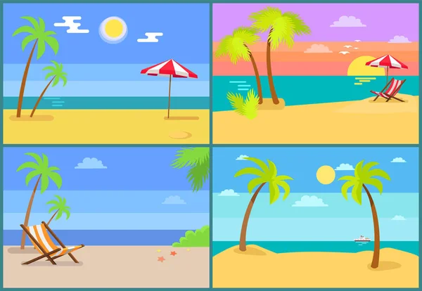 海滩和海景收集向量例证 — 图库矢量图片