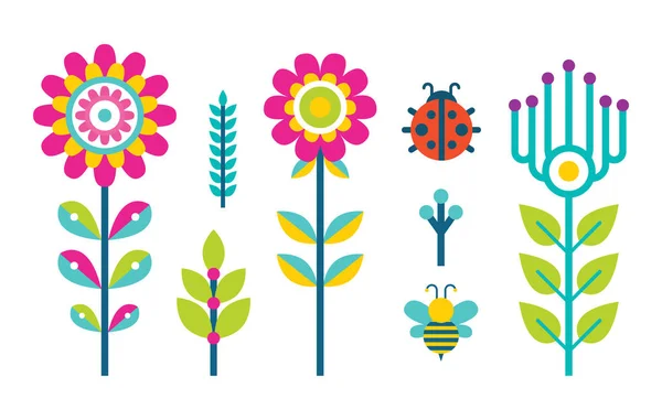 Conjunto de brotes de flores creativas de primavera o verano — Vector de stock