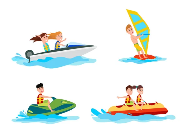 Sea Water Activities of Summer Vector Illustration — Stock Vector