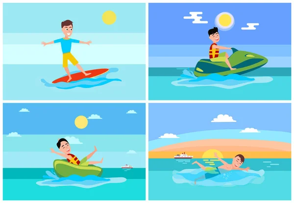 Surf Deporte de verano, Set Vector Ilustración — Vector de stock