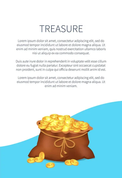 Плакат скарбів зі старим саке повним золотих монет — стоковий вектор