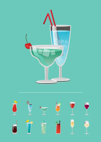 Lista över Cocktail välja uppfriskande alkoholhaltiga dryck — Stock vektor