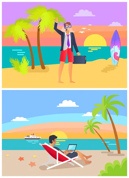 Trabajo de verano y playa Set Vector Ilustración — Vector de stock