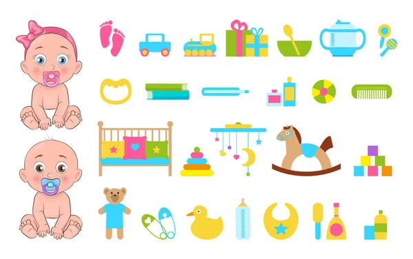 Baby 's Toys Collection Icons Vector Illustration — стоковый вектор