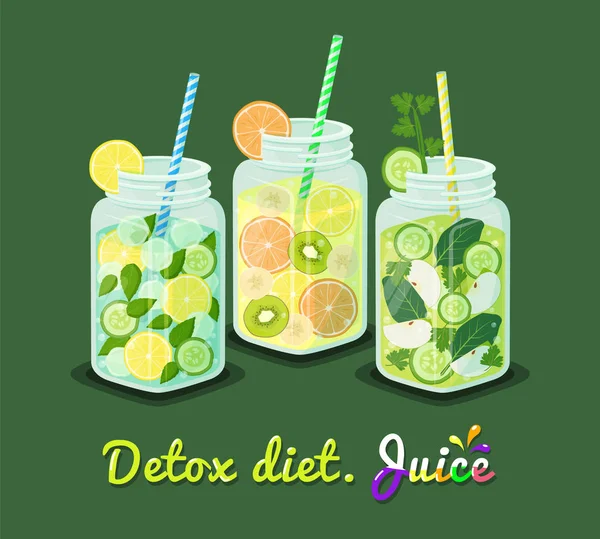Detox Diet Juice Collection Vector Illustration - Stok Vektor