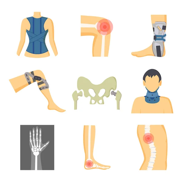 Orthopedics Fixing Tools and Pain in Bones Image — Stock Vector
