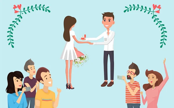 Joyful bruden och brudgummen på festlig ceremoni Banner — Stock vektor