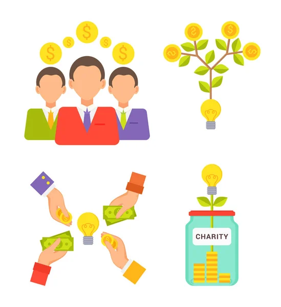 Charity Jar Personas con dinero Vector Ilustración — Archivo Imágenes Vectoriales