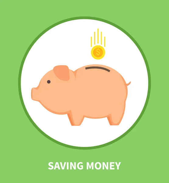 Ahorro de dinero Emblema promocional con Cerdo Moneybox — Archivo Imágenes Vectoriales