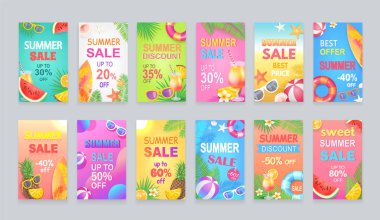 En iyi yaz satış posterler vektör çizim ayarla