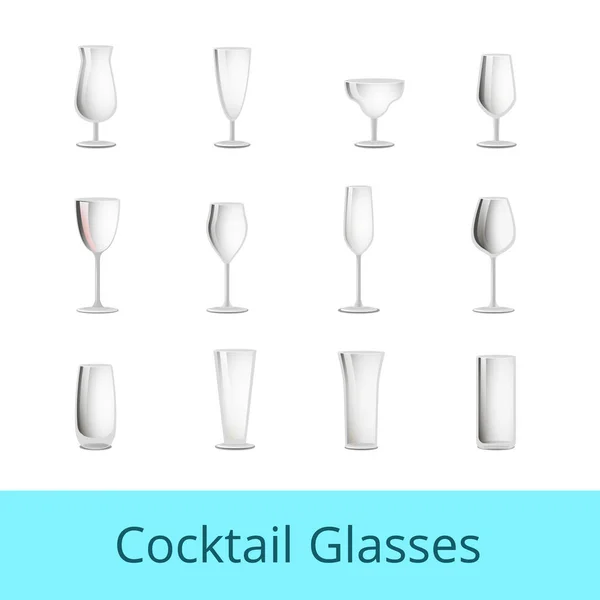 Tomma bräckliga Cocktail glas i alla former ställa — Stock vektor