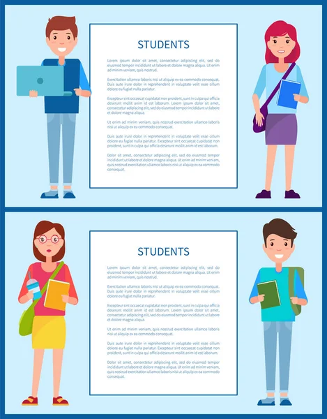 Students Posters Set Text Vector Illustration — Stock Vector