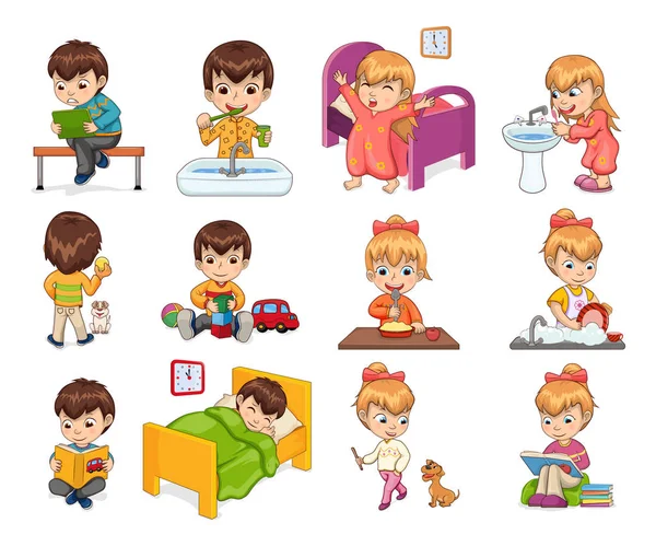 Little Boy and Girl Coleção Vector Ilustração — Vetor de Stock