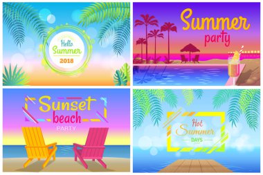 Sunset Beach parti Merhaba yaz saati poster seti