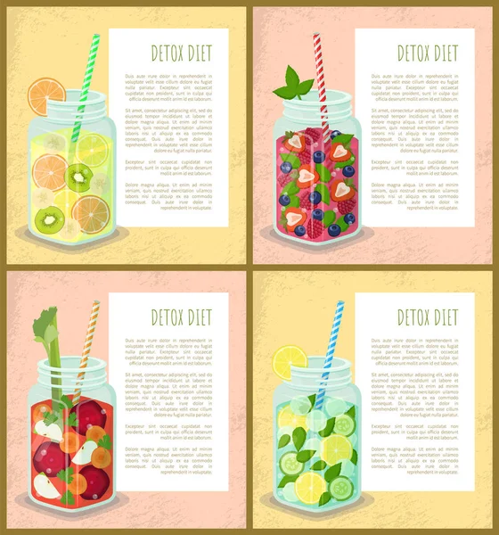 Detox Diet Set of Poster with Refreshing Cocktails — Stock Vector