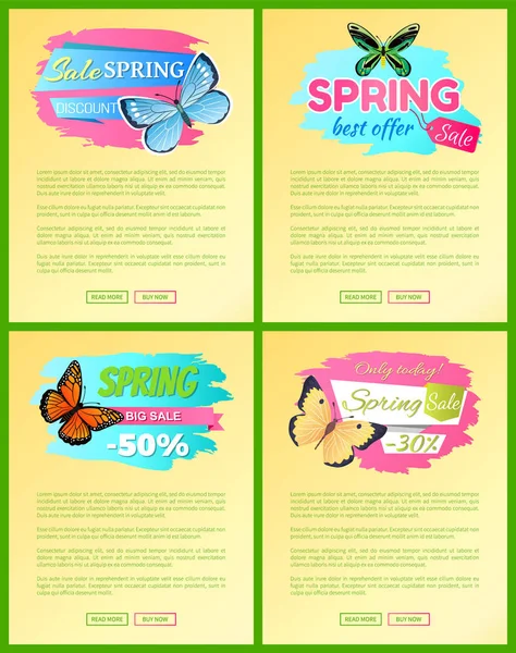 Vårens bästa erbjudande försäljning klistermärken Web affischer Text — Stock vektor