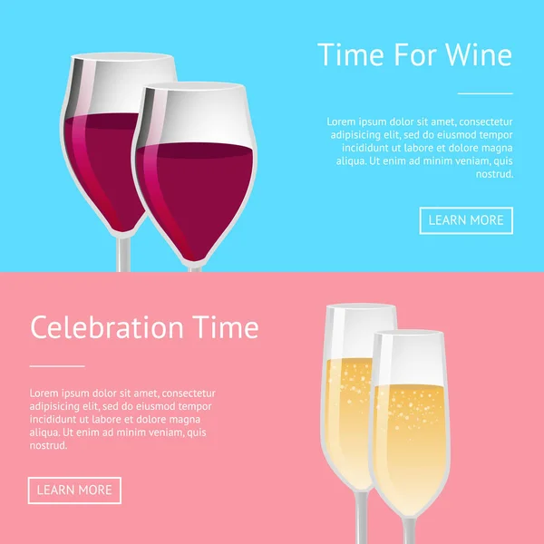 Tijd voor feest met wijn Set van Web Posters — Stockvector