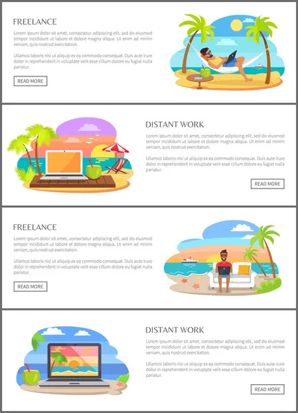 Freelance and Distant Work Web Pages Templates — Stock Vector