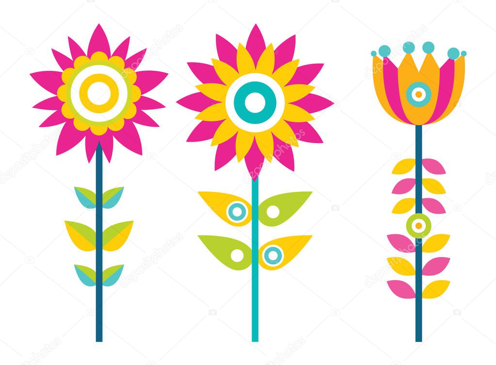Bright Creative Flowers with Colorful Petals Set