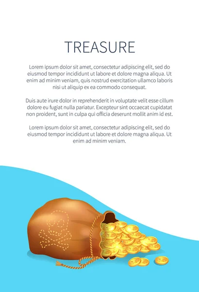Poster del tesoro con vecchio sacco pieno di monete d'oro — Vettoriale Stock