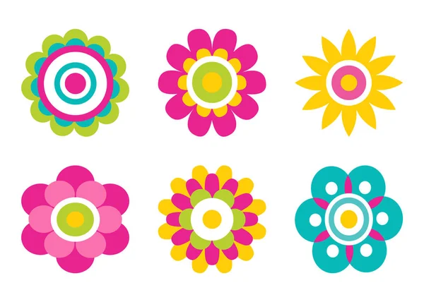 Geometric Shape Flowers Made of Simple Circles — Stock Vector