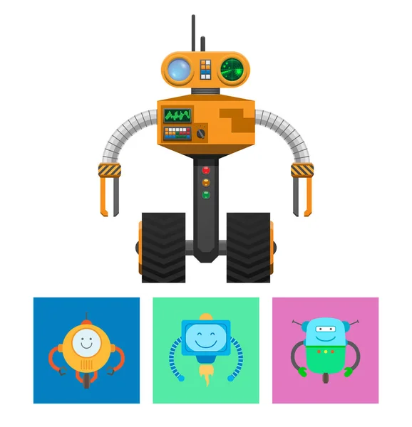 Robot met Radar en wielen vectorillustratie — Stockvector