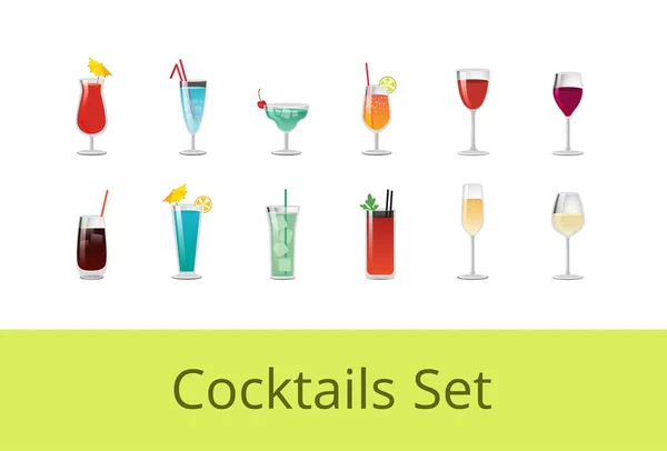 Tasty Summer Cocktails and Alcohol Beverages Set — Stock Vector