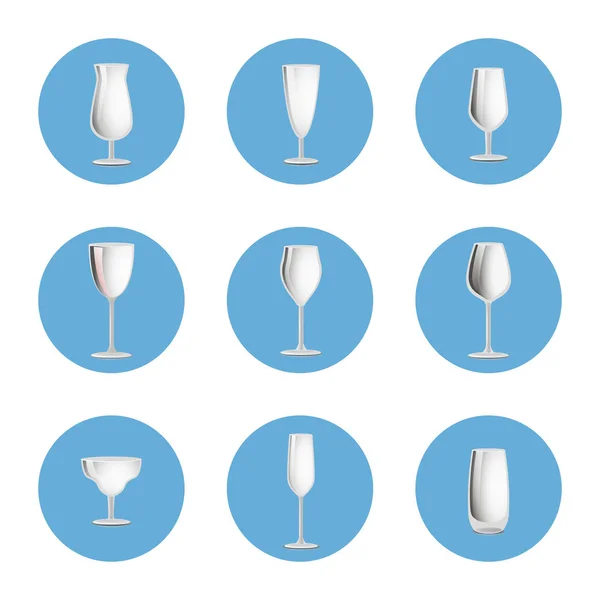 Conjunto de vasos vacíos en círculos, cristalería elegante — Vector de stock