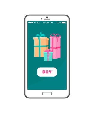 Smartphone ile sarılmış hediye kutuları butonuna satın