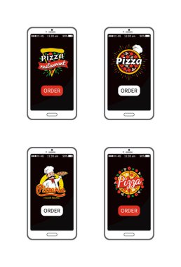 Pizza Restoran logoları vektör çizim ayarla