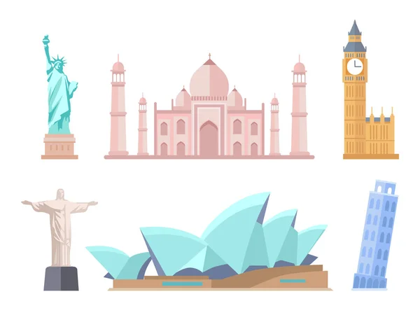 World Famous Sights of Modern and Old Styles Set — Stock Vector