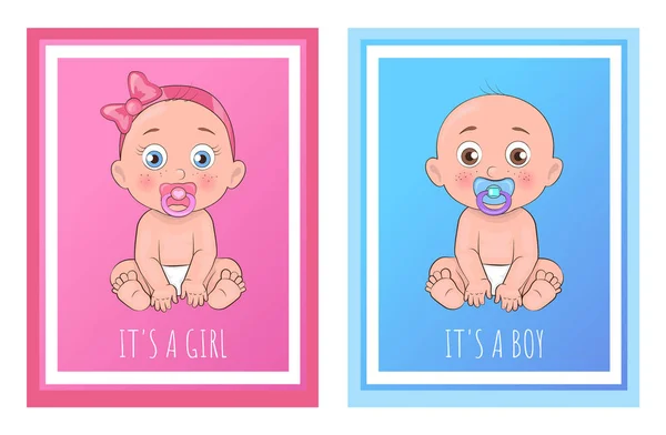 Dess en pojke och flicka affischer ange nyfödda småbarn — Stock vektor