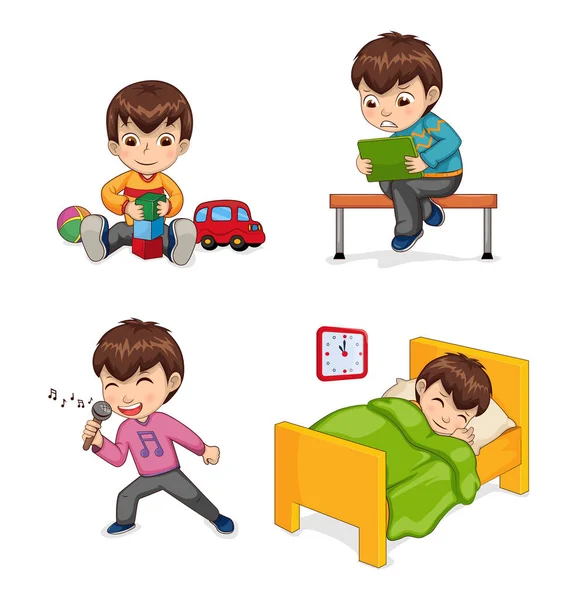 Boy músico y Hobby Set Vector Ilustración — Vector de stock