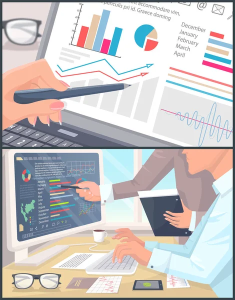 Statistiques et analyses des entreprises Affiche couleur — Image vectorielle