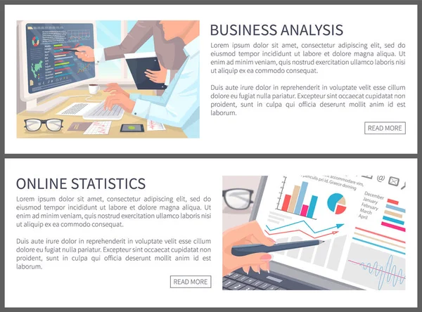 Företagsanalys och onlinestatistik Banners — Stock vektor