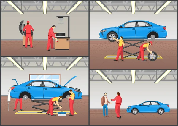 Ilustracja wektorowa kolor usługi naprawy pojazdu — Wektor stockowy