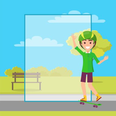 Mutlu çocuk resim yeşil kaykay giyim